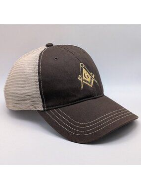 Mason Hat Masonic Freemason Logo SnapBack Mesh Cap Richardson Brown Unisex